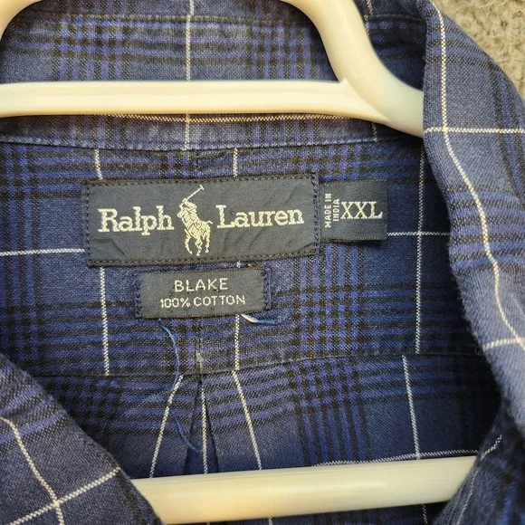 Ralph Lauren Shirt Mens 2XL Blue Plaid Blake Button Down Long Sleeve Polo Pony - Picture 5 of 9